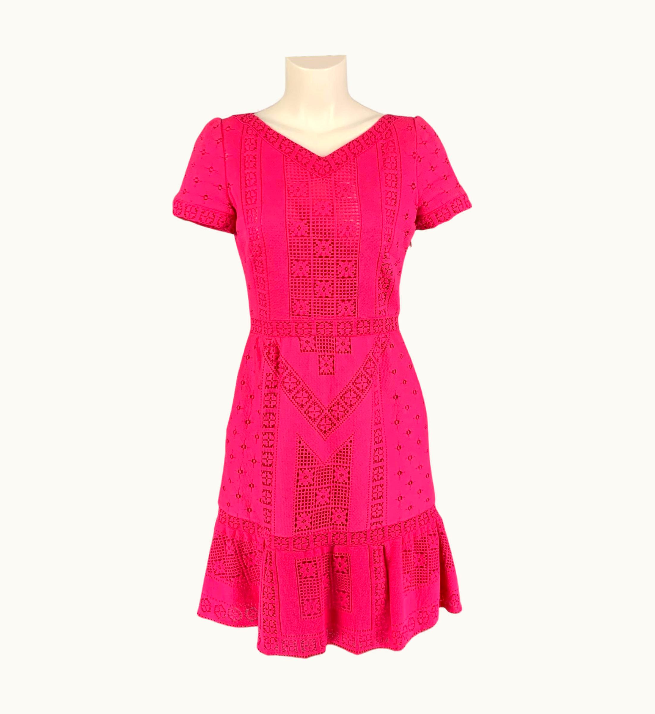 Valentino Valentino Pink Lace Cotton Nylon Short Sleeve Dress