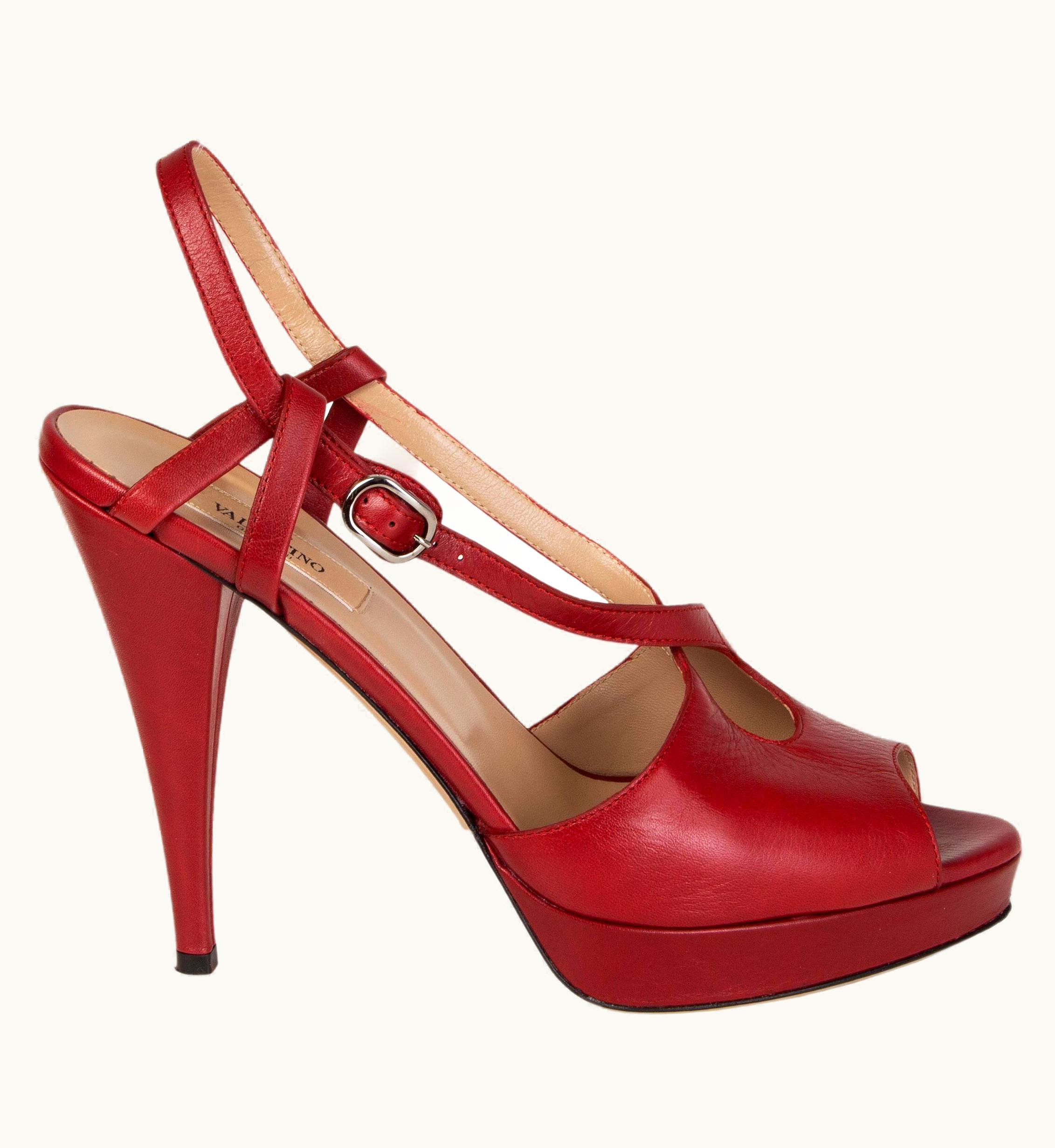 Valentino Valentino Red Leather Peep Toe Slingback Platform Sandals Shoes