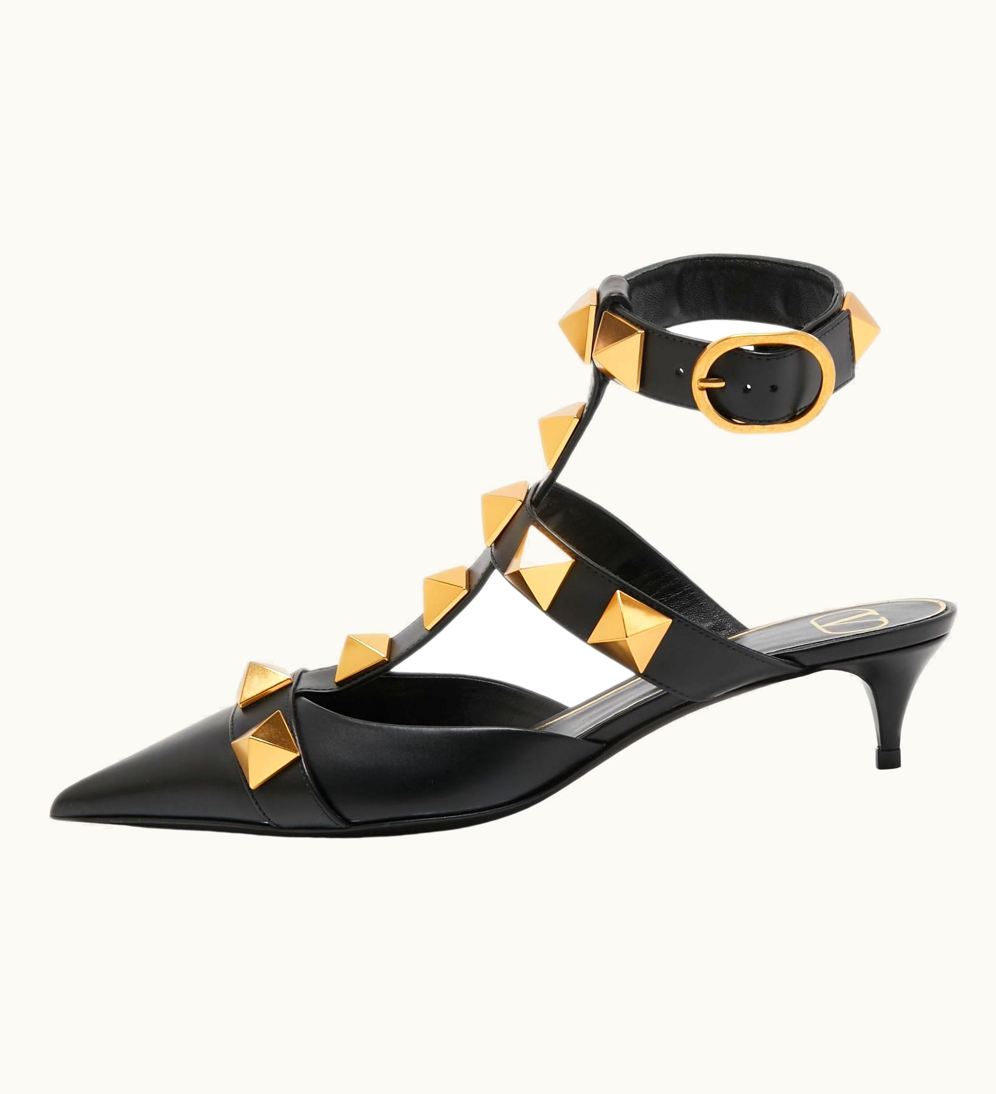 Valentino Valentino Black Leather Roman Stud Ankle Strap Pumps UZ0611435