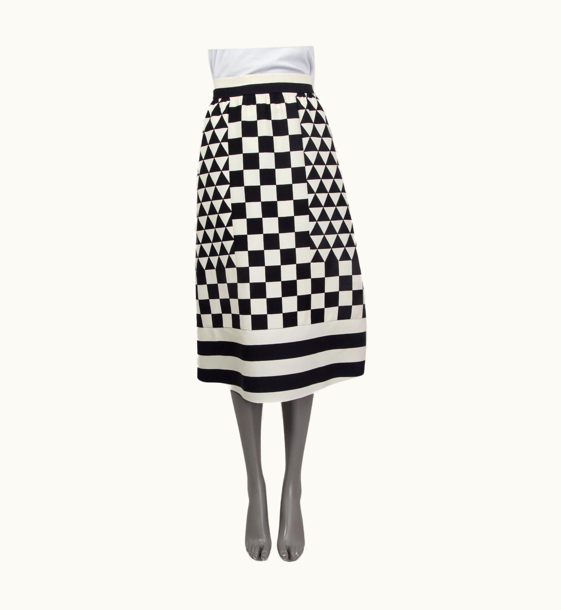 Valentino Valentino Black & White Wool & Silk Check Midi Skirt