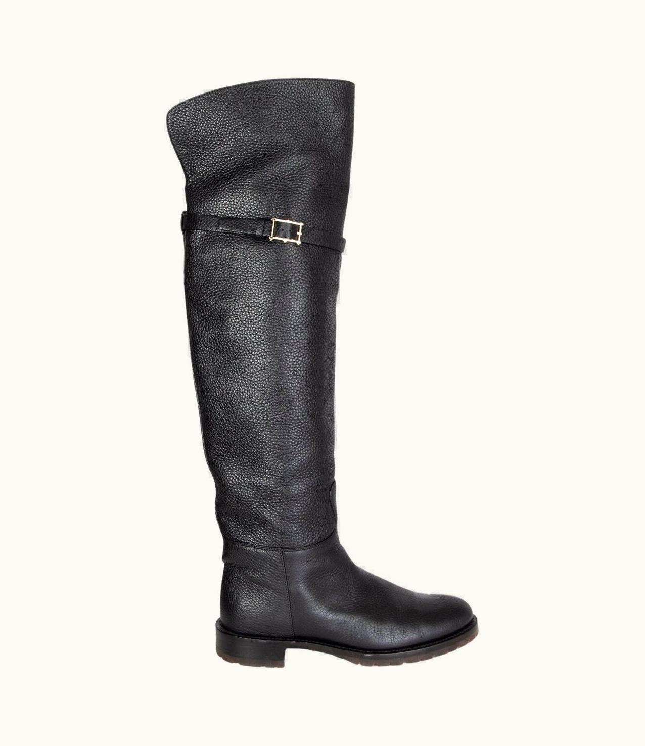 Valentino Valentino Black Leather Over The Knee Flat Boots Shoes