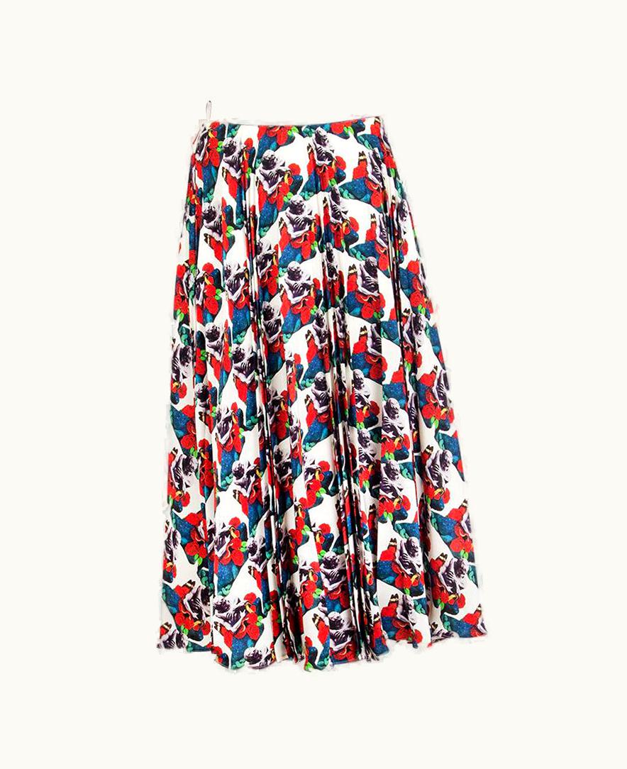 Valentino Valentino Undercover Lovers Red Printed Silk Midi Skirt