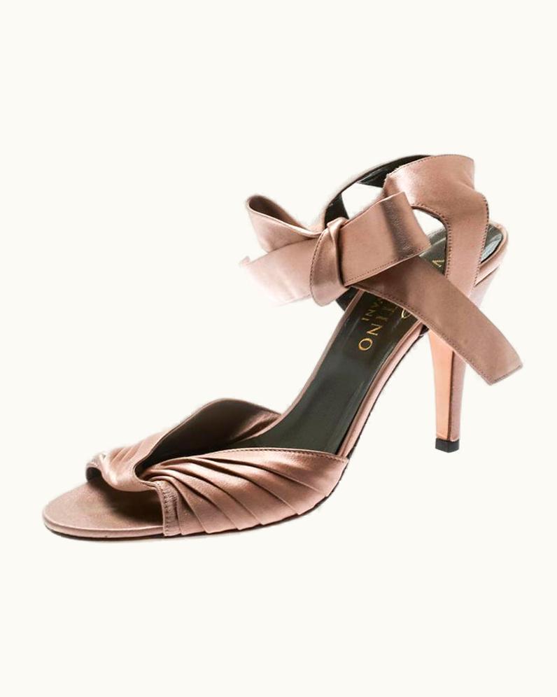 Valentino Valentino Blush Pink Pleated Satin Ankle Strap Sandals