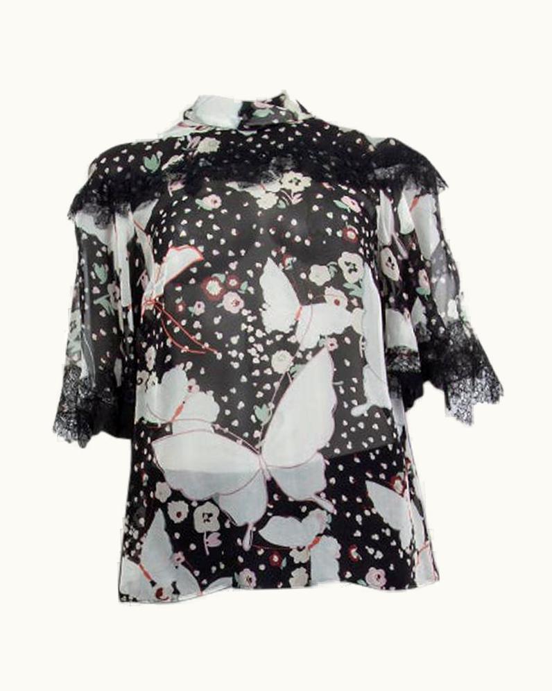 Valentino Valentino Black Silk Chiffon Pop Butterflies Blouse Shirt