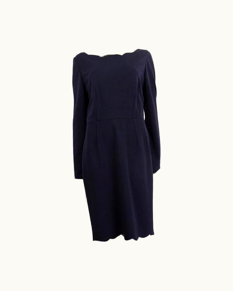 Valentino Valentino Midnight Blue Wool Blend Long Sleeve Sheath Dress