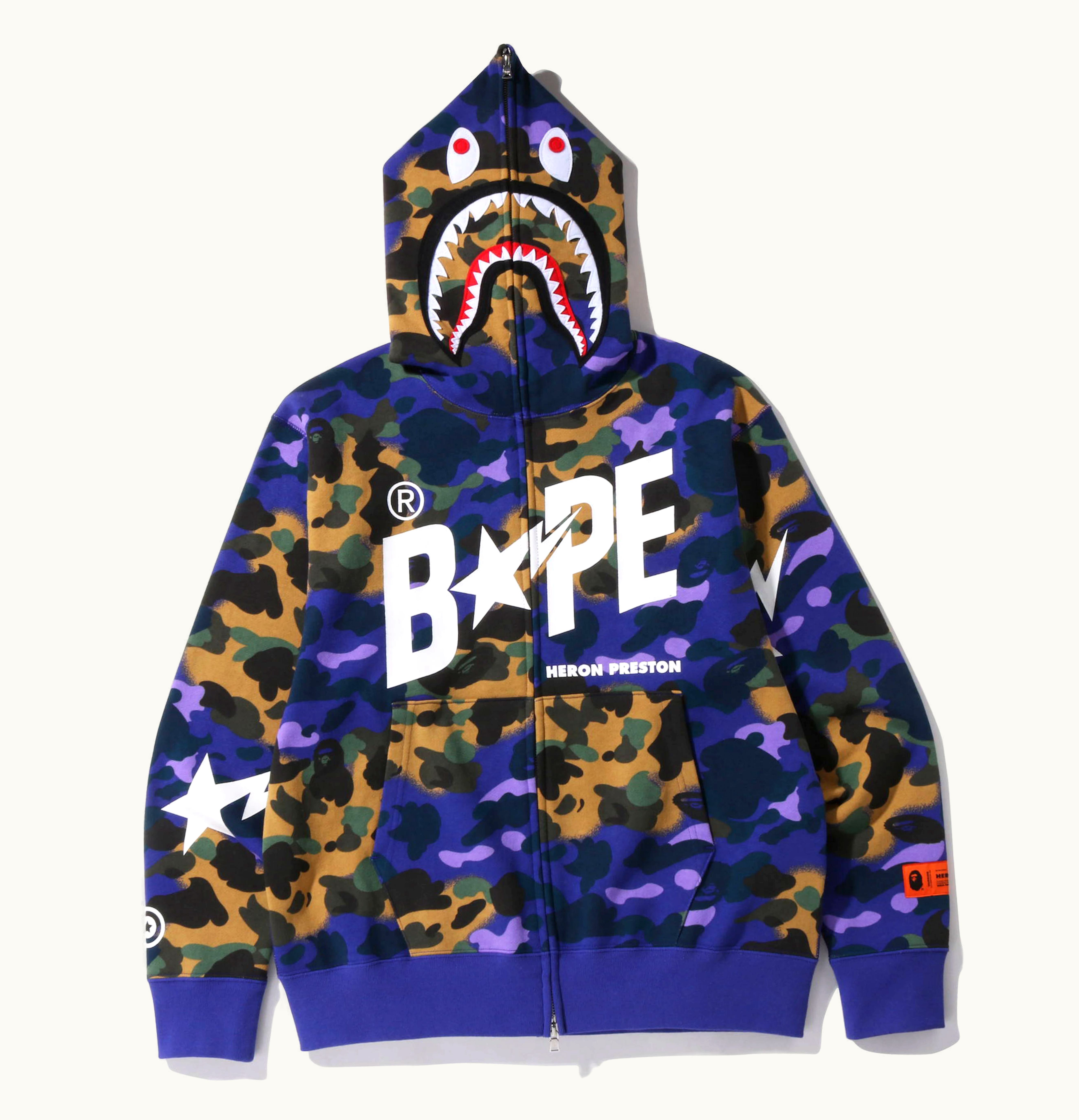 BAPE BAPE x Heron Preston Mix 1st Camo Shark Relaxed Fit Full Zip Hoodie Purple