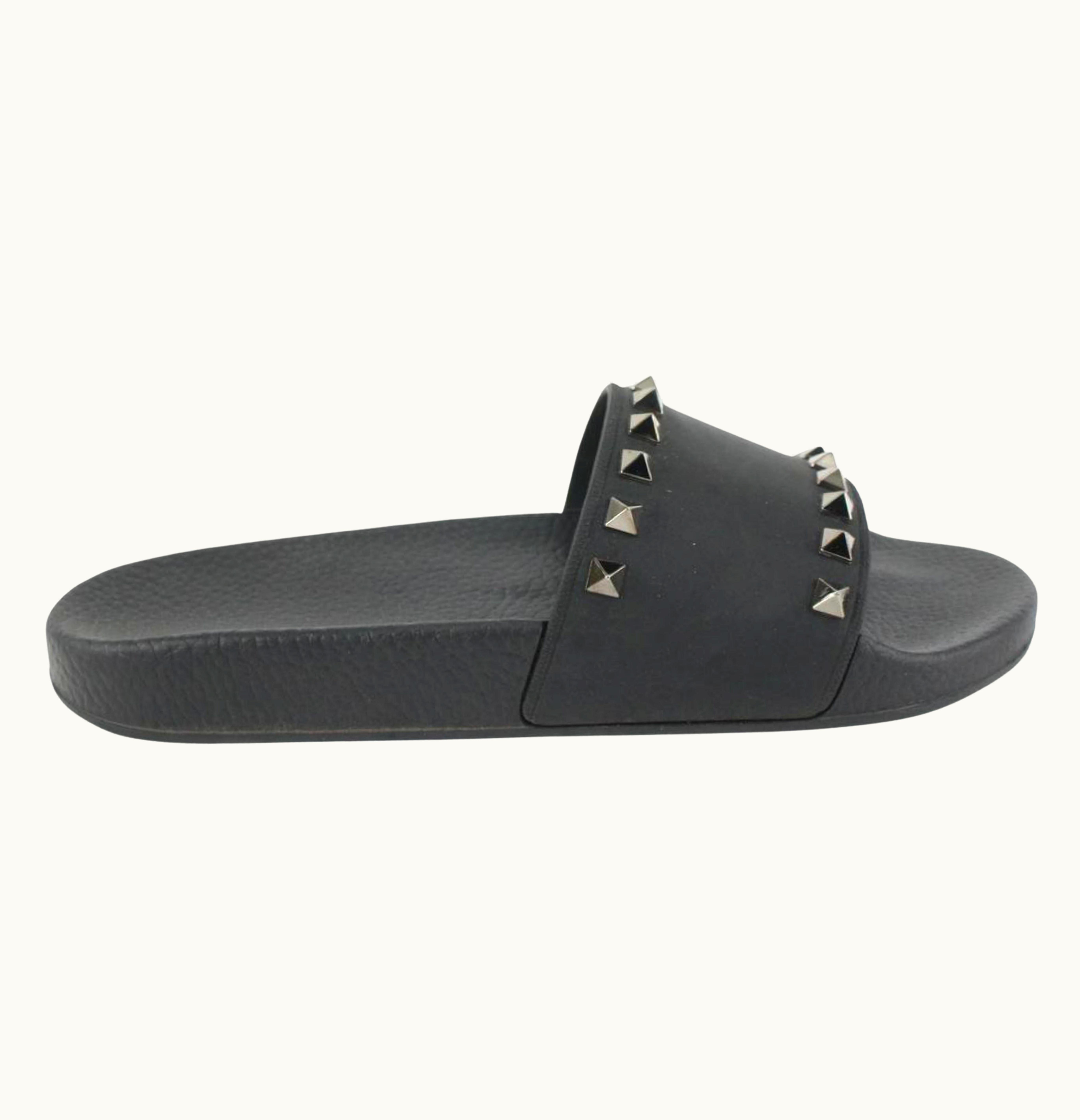Valentino Valentino Women' 38 Black Rockstud Rubber Pool Slide Sandal 128v35