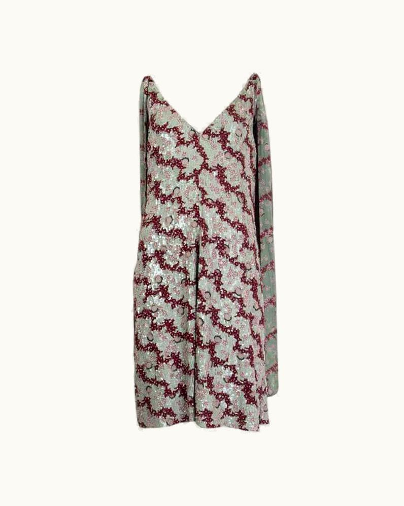 Valentino Valentino Mint Green Burgundy Pink Sequin Sleeveless Dress