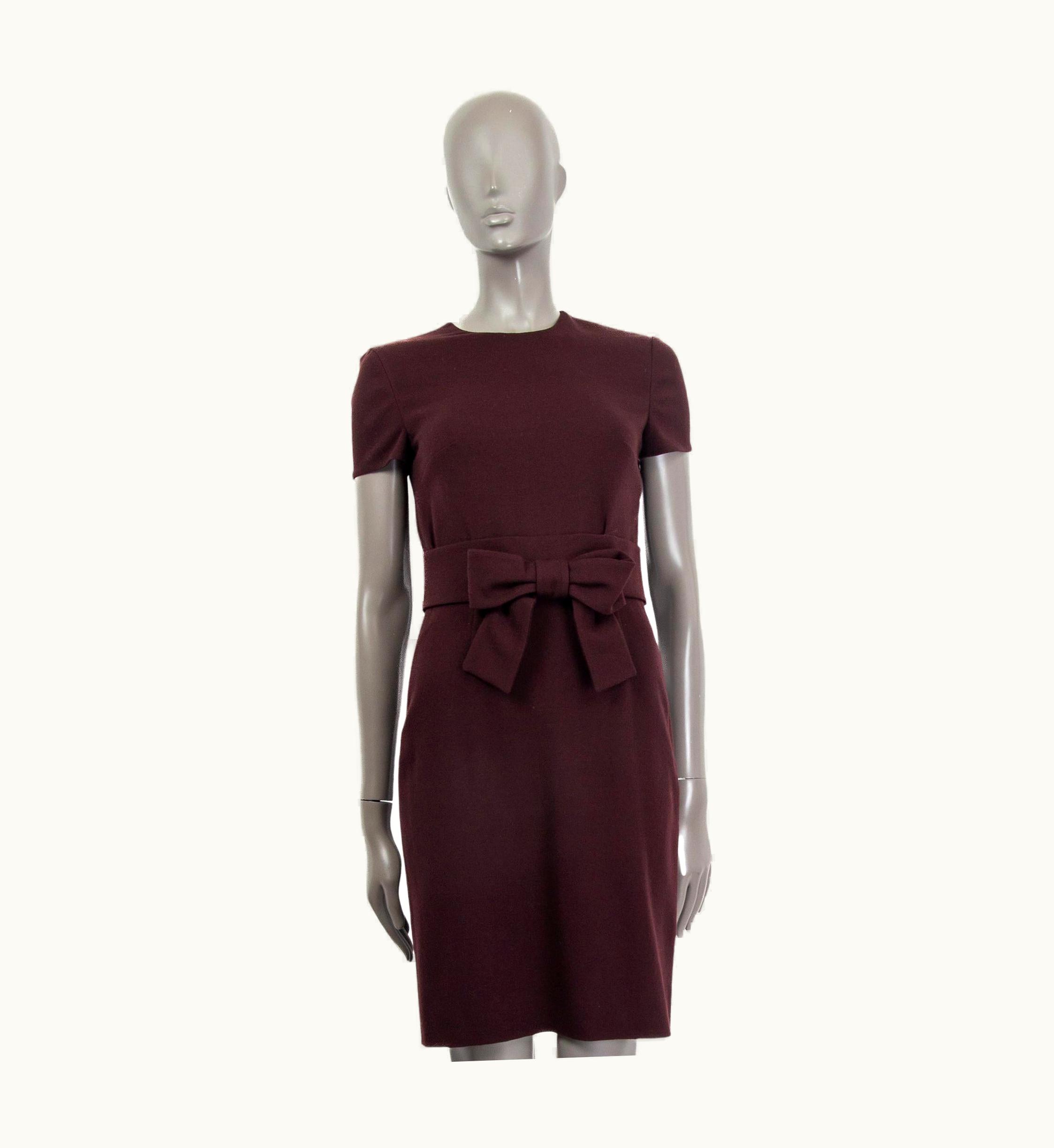 Valentino Valentino Eggplant Wool Fleece Bow Short Sleeve Dress 6