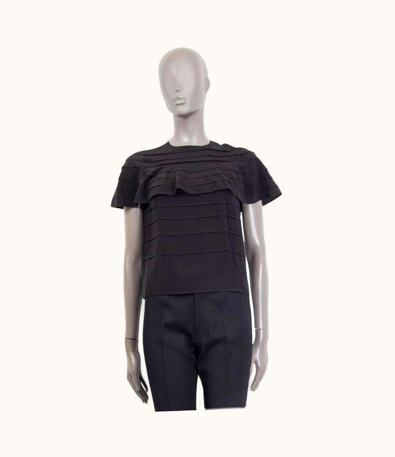 Valentino Valentino Black Silk Tiered Short Cape Blouse Shirt