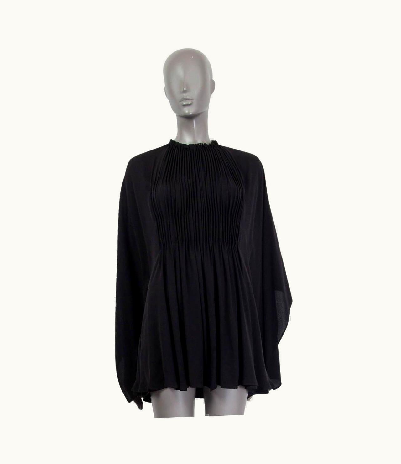 Valentino Valentino Black Silk Open Sleeve Pleated Mini Dress