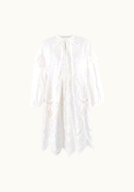 Valentino Valentino White Broderie Anglaise Cotton Dress With Bow Neck Tie