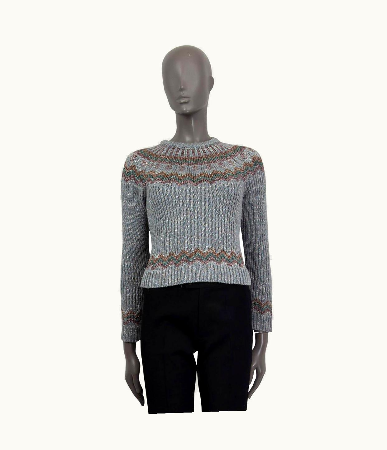Valentino Valentino Light Blue Wool Blend Lurex Fair Isle Sweater