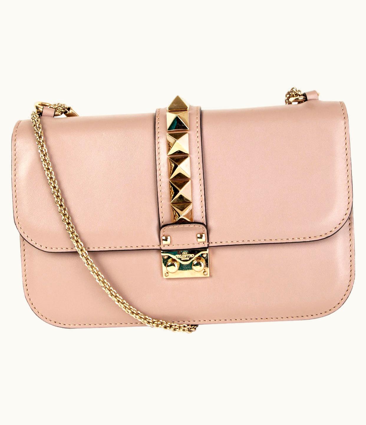 Valentino Valentino Powder Pink Leather Rockstud Glam Lock Medium Shoulder Bag
