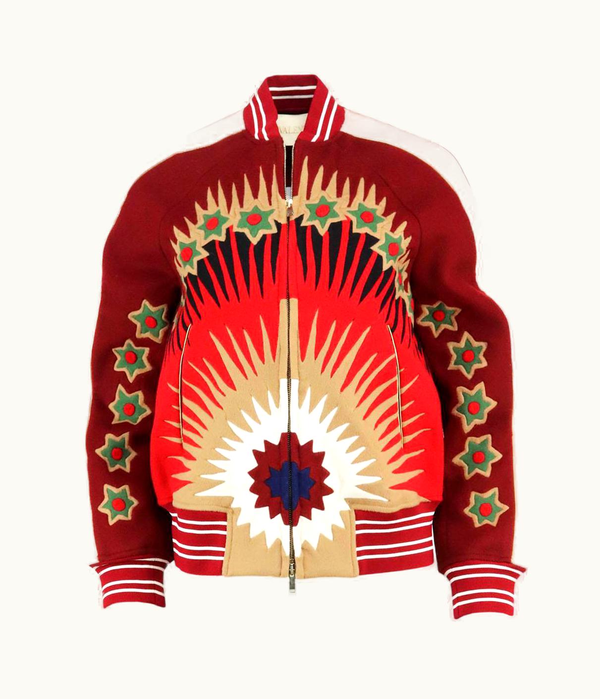 Valentino Valentino Intarsia Wool Blend Bomber Jacket Uk UZ0611468