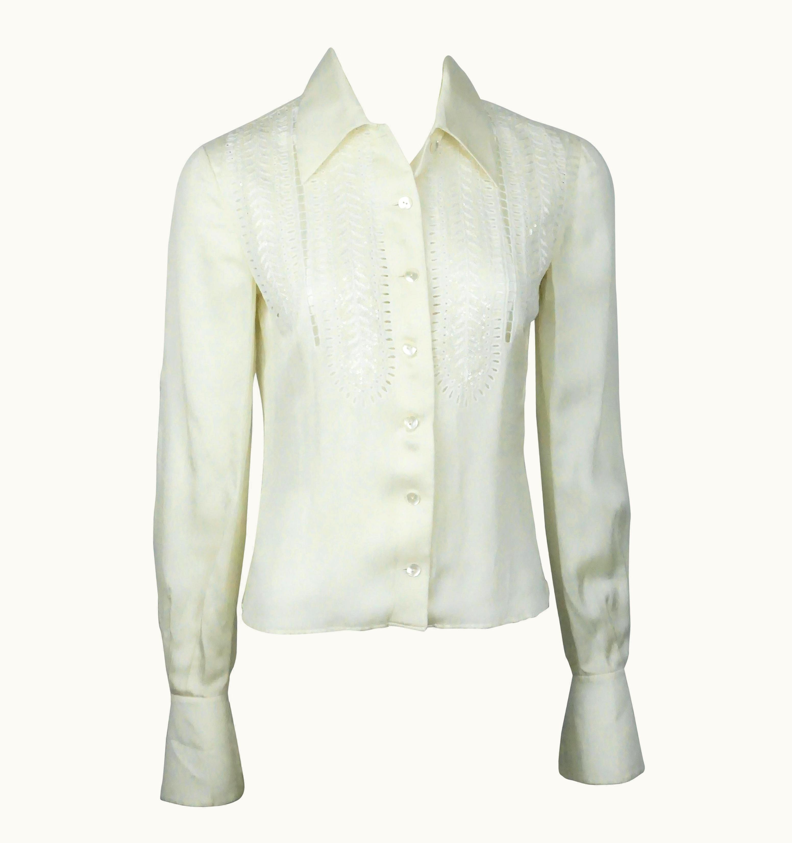 Valentino Valentino Ivory Silk Long Sleeve Top WS/S Eyelet Detail