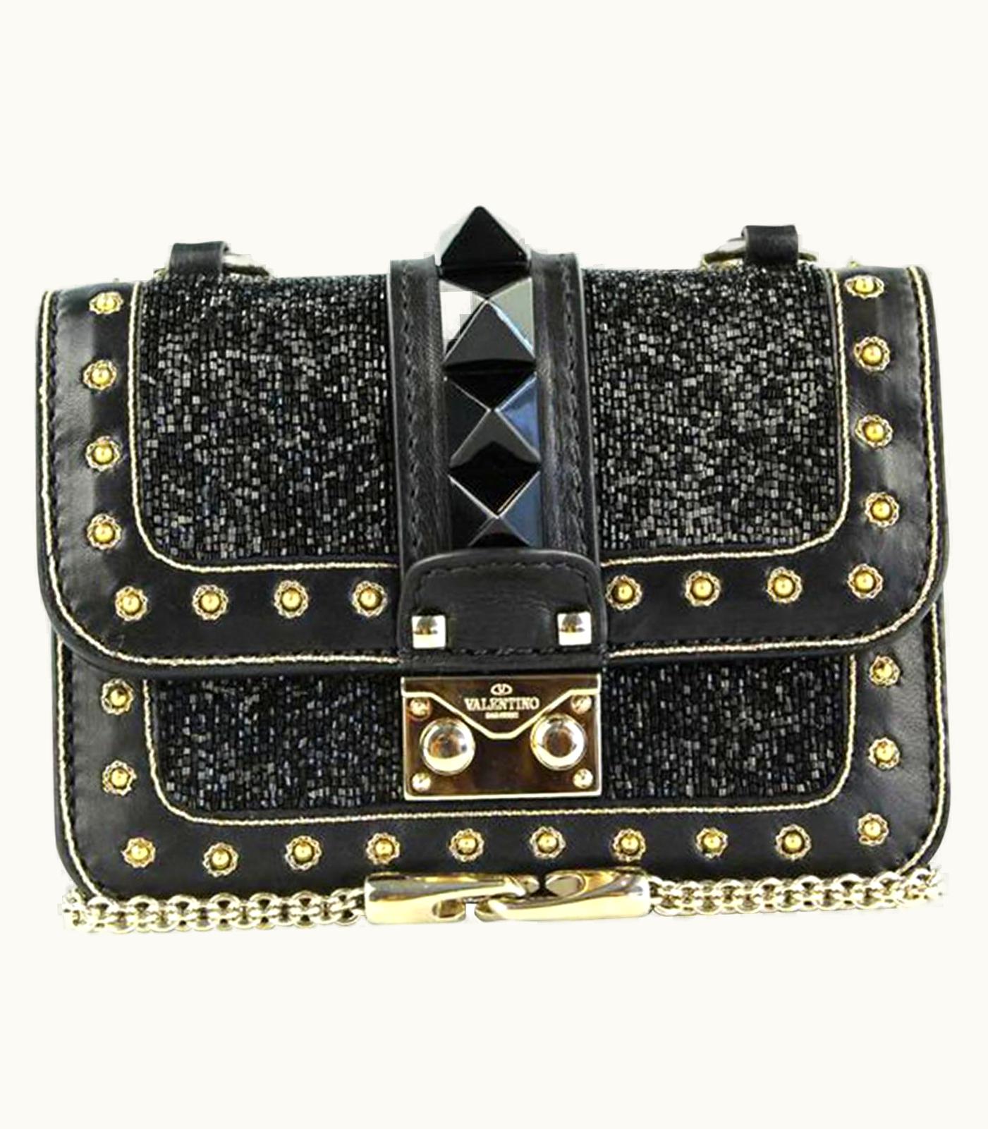 Valentino Valentino Rockstud Lock Mini Bead Embellished Leather Shoulder Bag