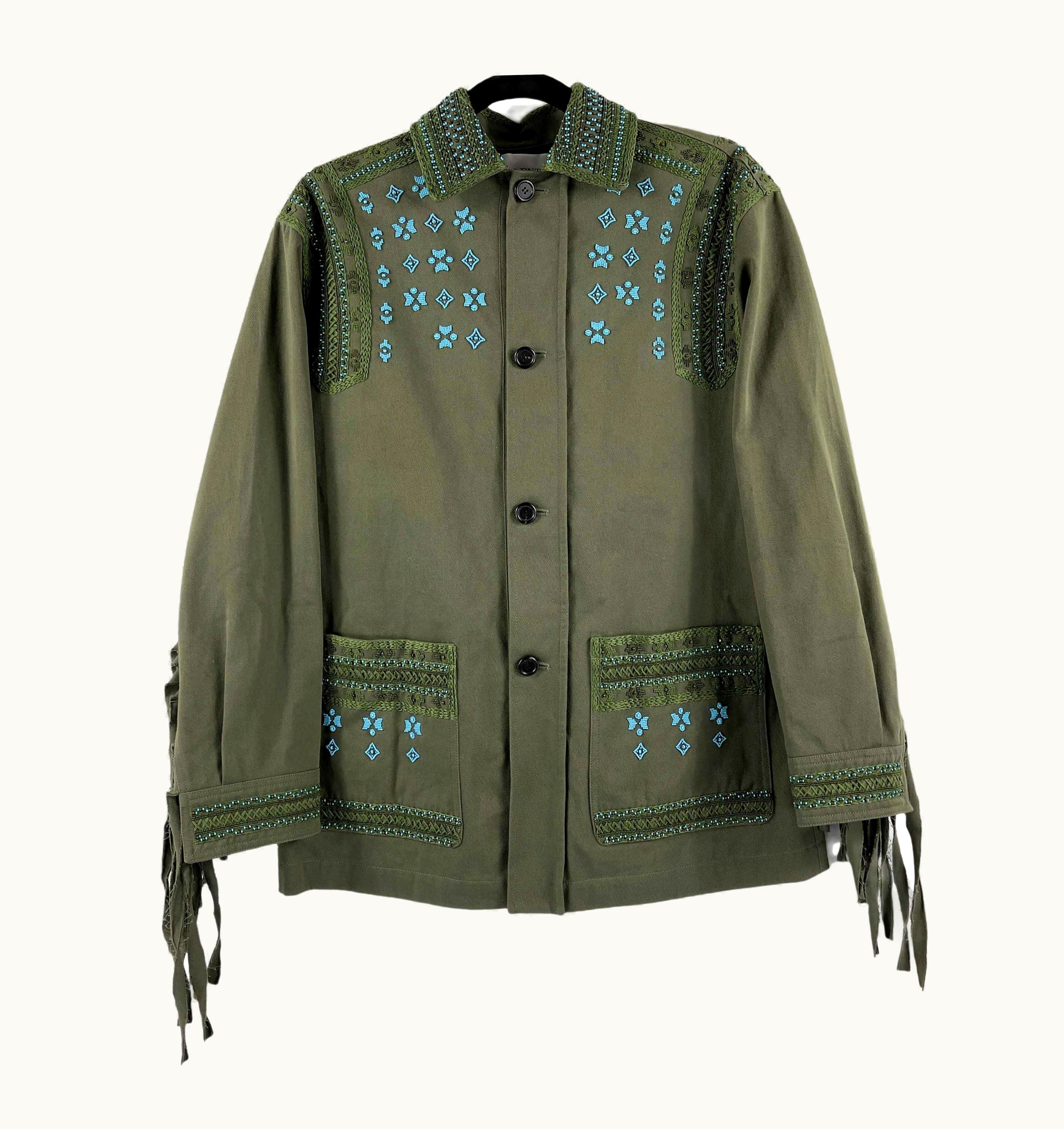 Valentino Valentino Beaded Embroidered Fringe Back Jacket Olive Green