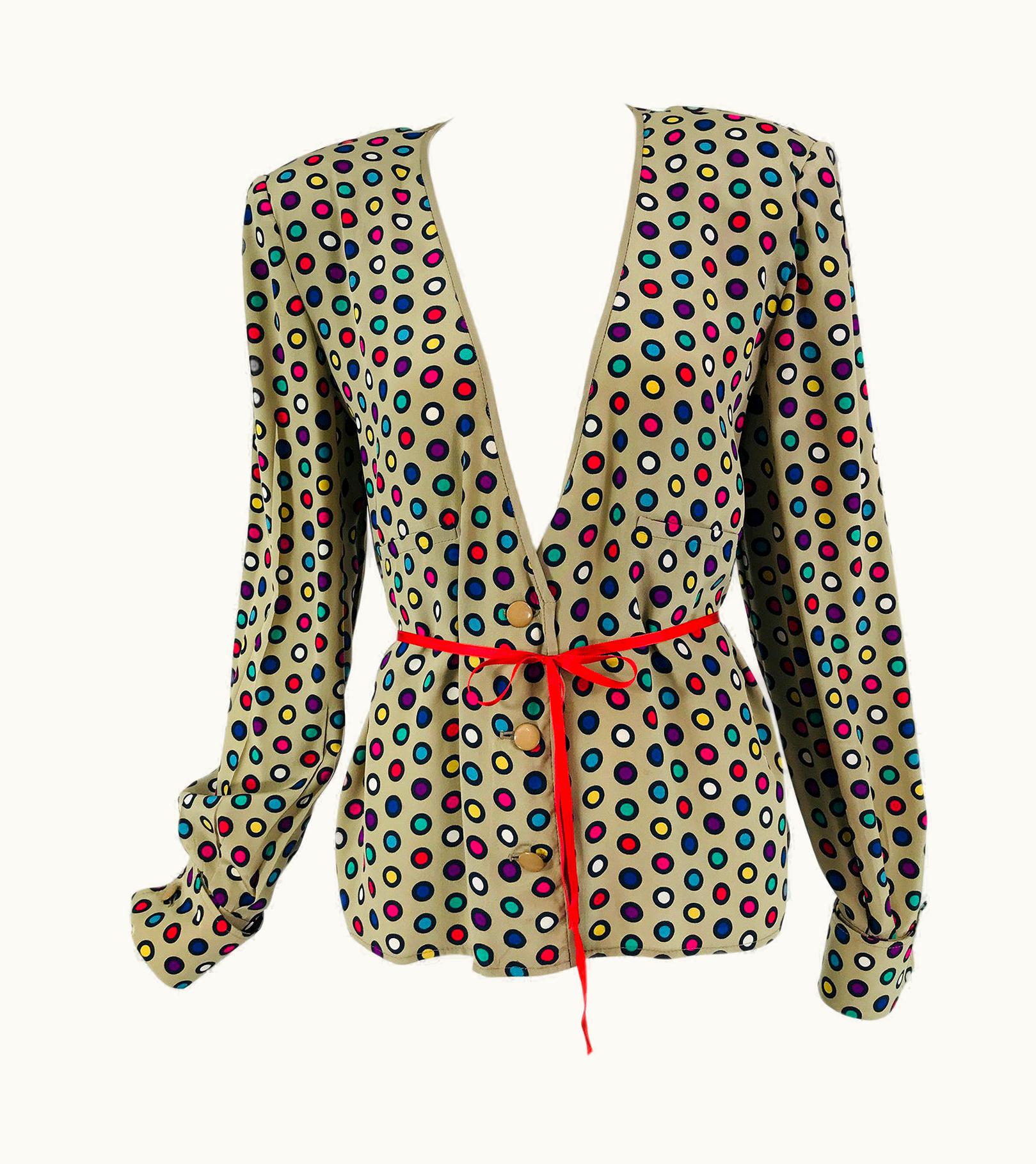 Valentino Valentino Coloured Circles Silk V Neck Button Front Jacket 1980s