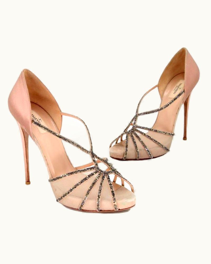 Valentino Valentino Crystal Embellished Heels 41 Satin Pumps Vl-1021p-0001