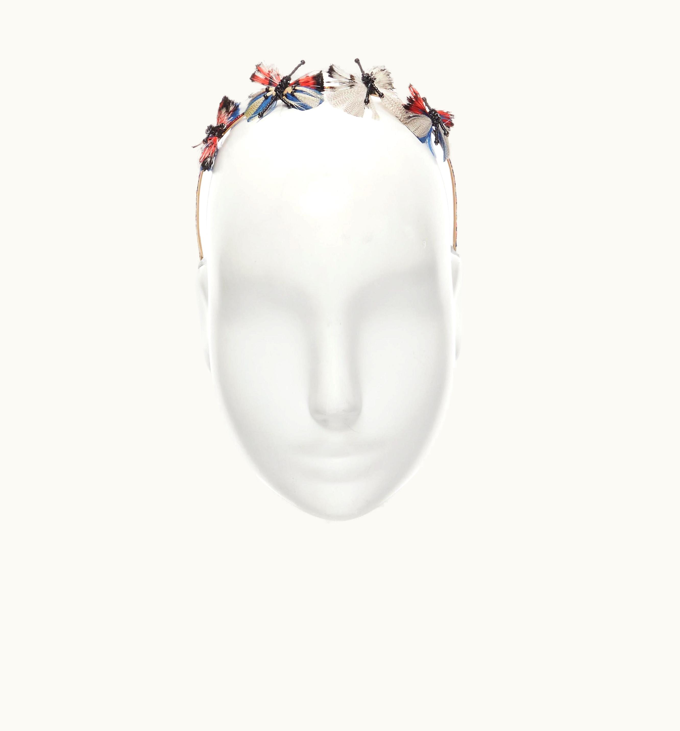 Valentino Rare Valentino Feather Butterfly Bead Embellished Gold Tone Crown Head Band