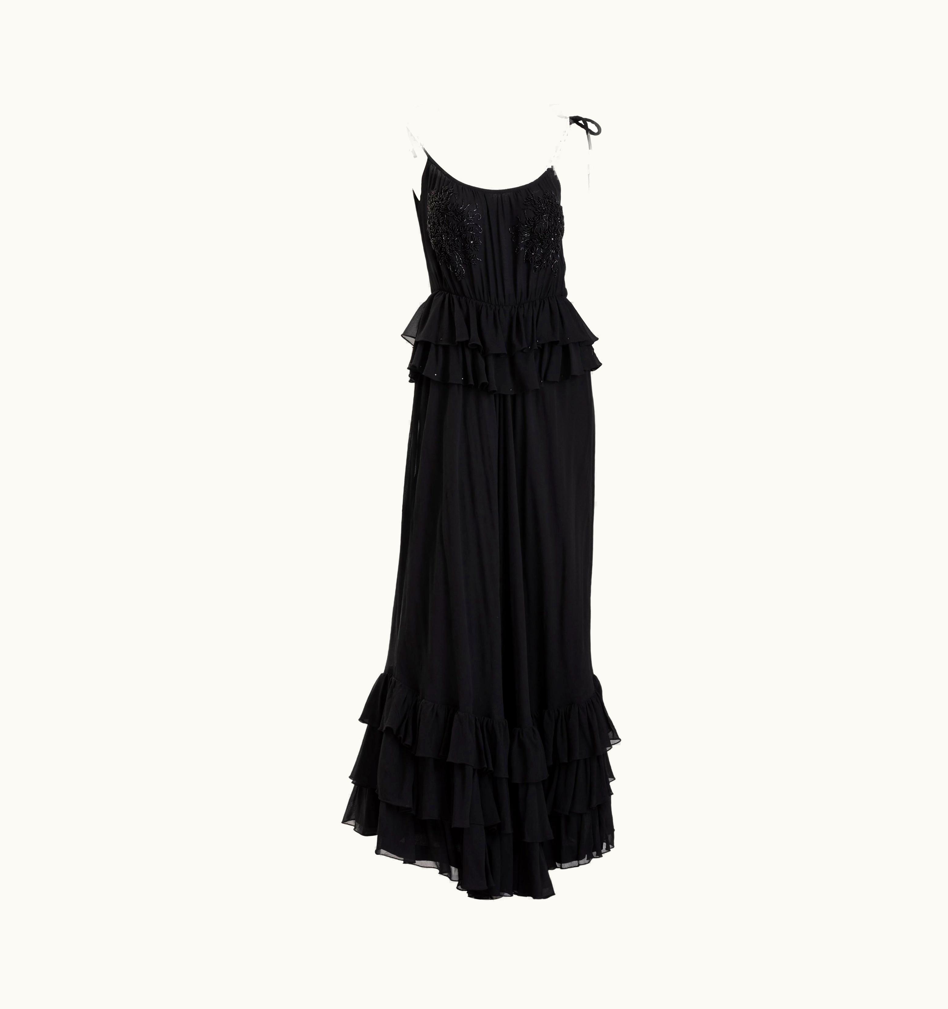 Valentino Valentino Boutique Black Beaded Silk Chiffon Evening Gown