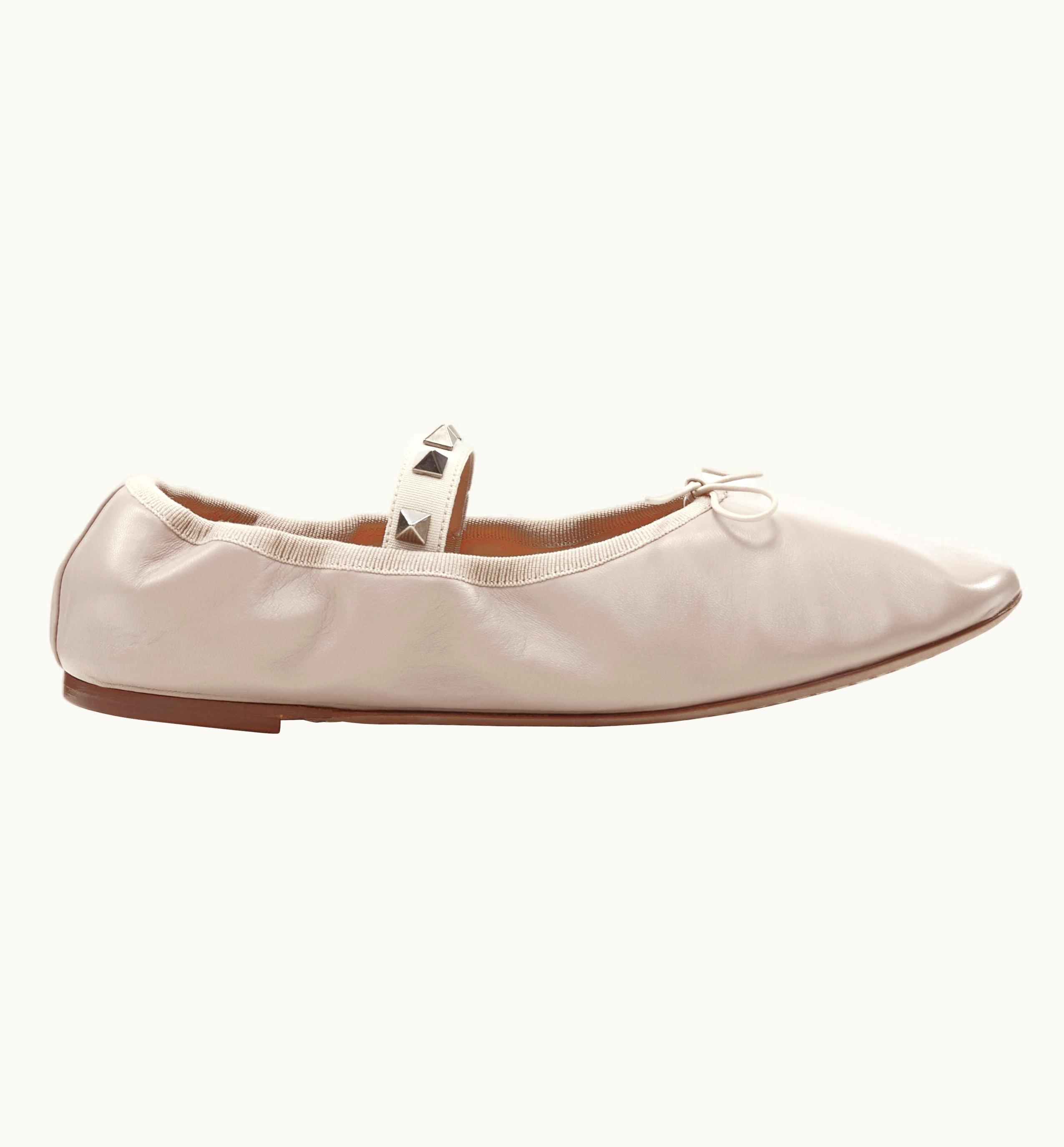 Valentino Valentino Rockstud Light Mauve Grey Soft Leather Ballerina Flats