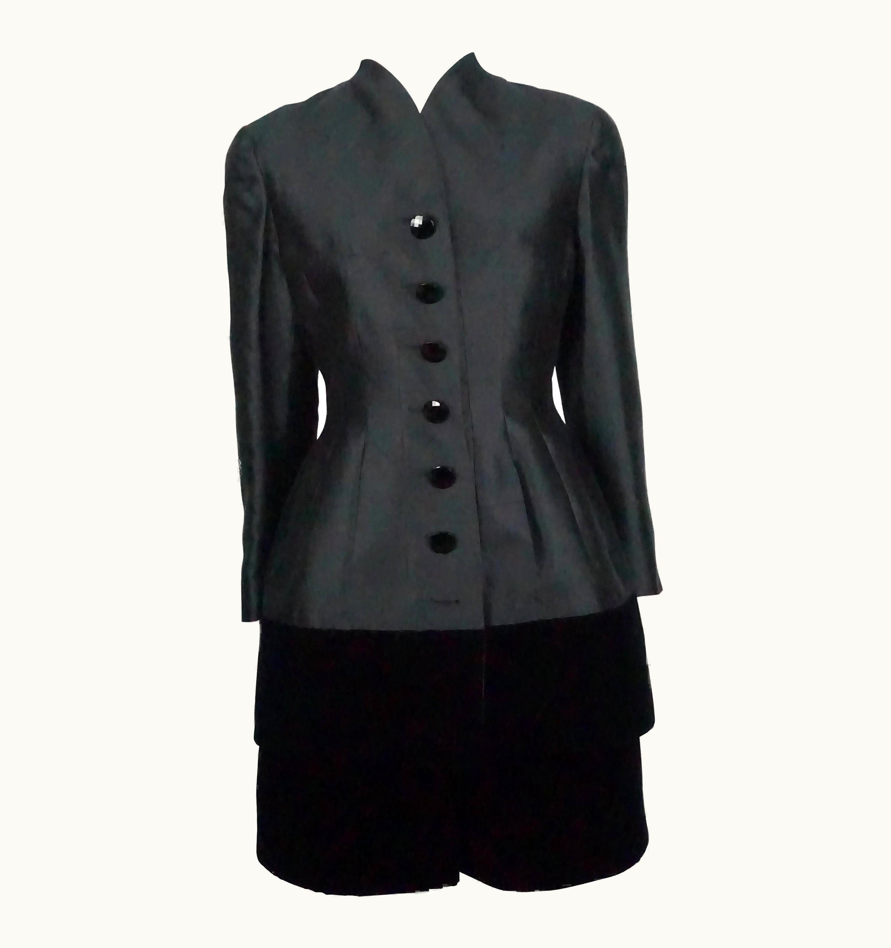 Valentino Valentino Black Silk And Velvet Dress With Coat - 10 - Circa 1980s