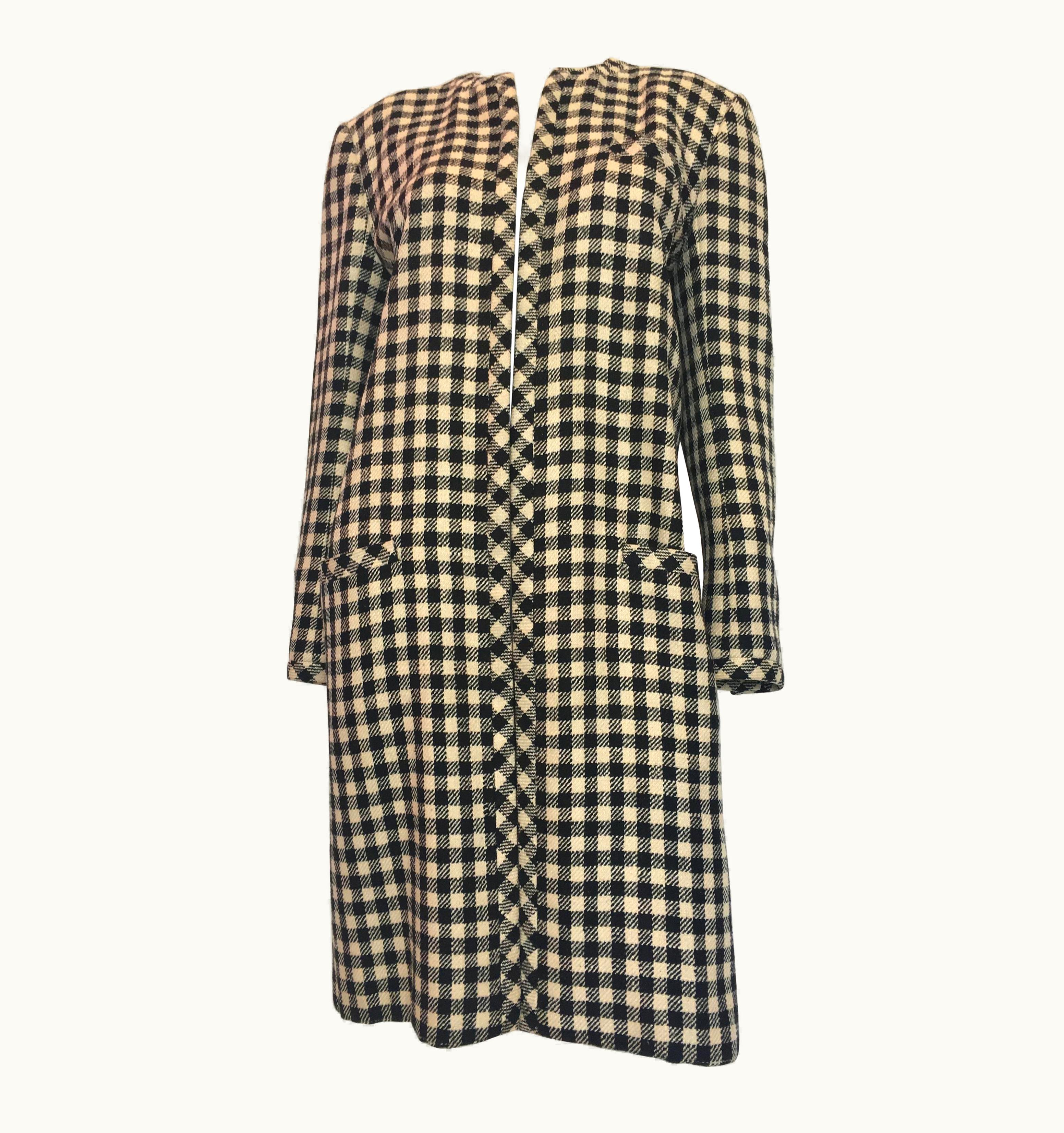 Valentino Valentino Boutique Black And White Check Mid Length Wool Coat, 1980s