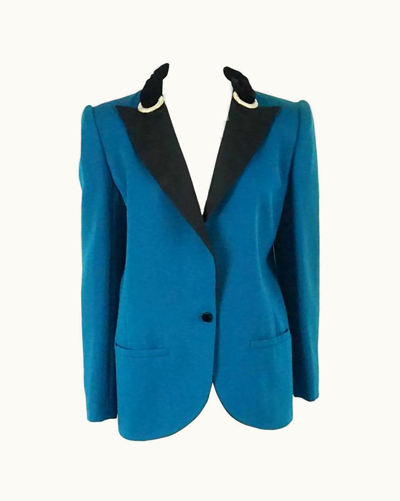 Valentino Valentino Turquoise Lightweight Wool Tuxedo Style jacket-8-Circa 80'