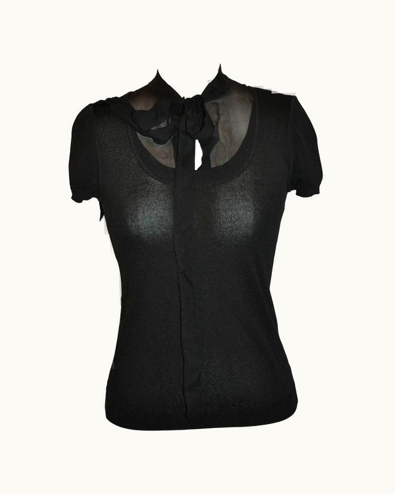 Valentino Valentino Crew Neck With Chiffon Open High-Neck Tie Collar Pullover