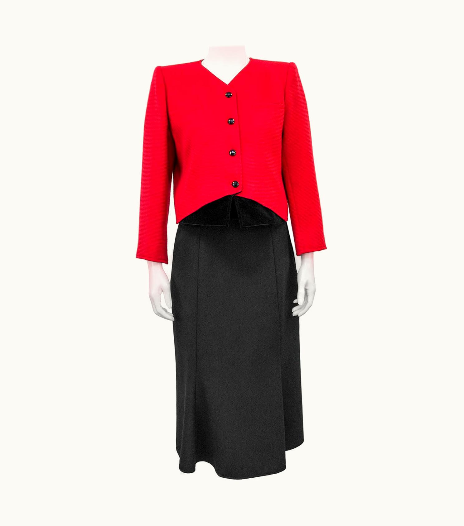 Valentino 1980s Valentino Midi Skirt Suit With Red Jacket And Velvet Details
