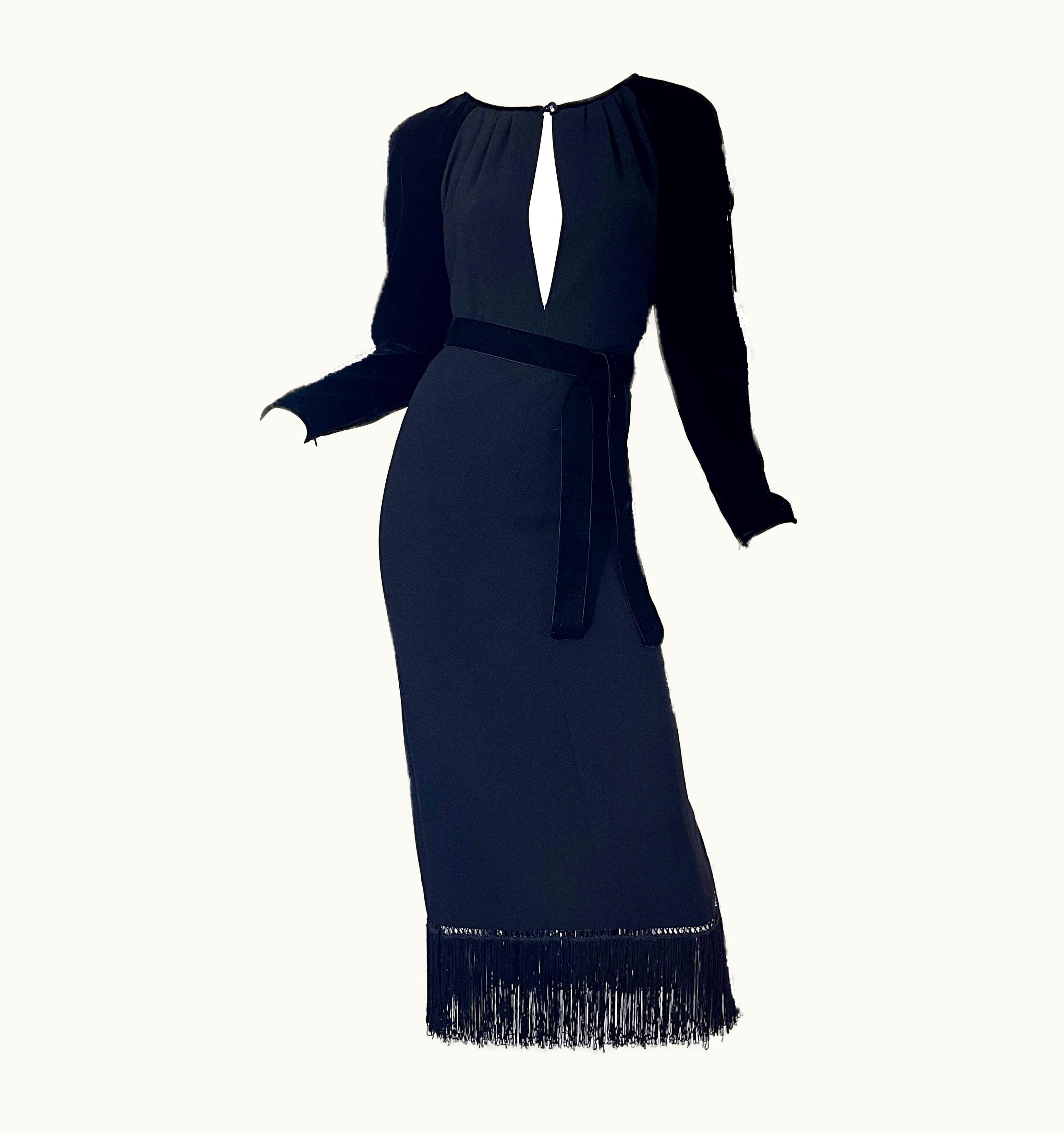 Valentino 1980s Valentino Black Open Front Long Sleeve Vintage 80s Gown Dress