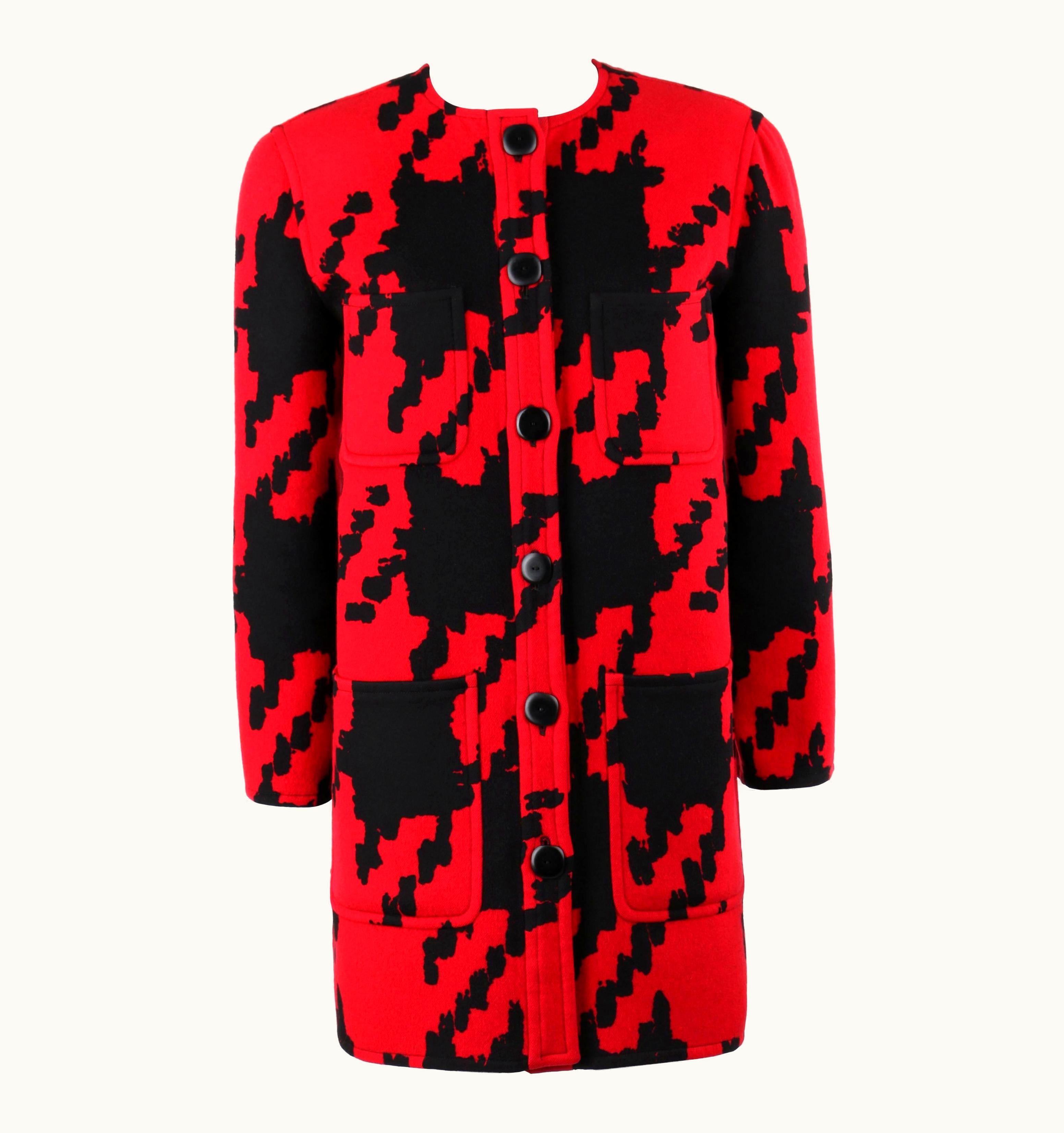 Valentino Valentino Boutique C.1980s Red & Black Oversized Houndstooth Wool Car Coat