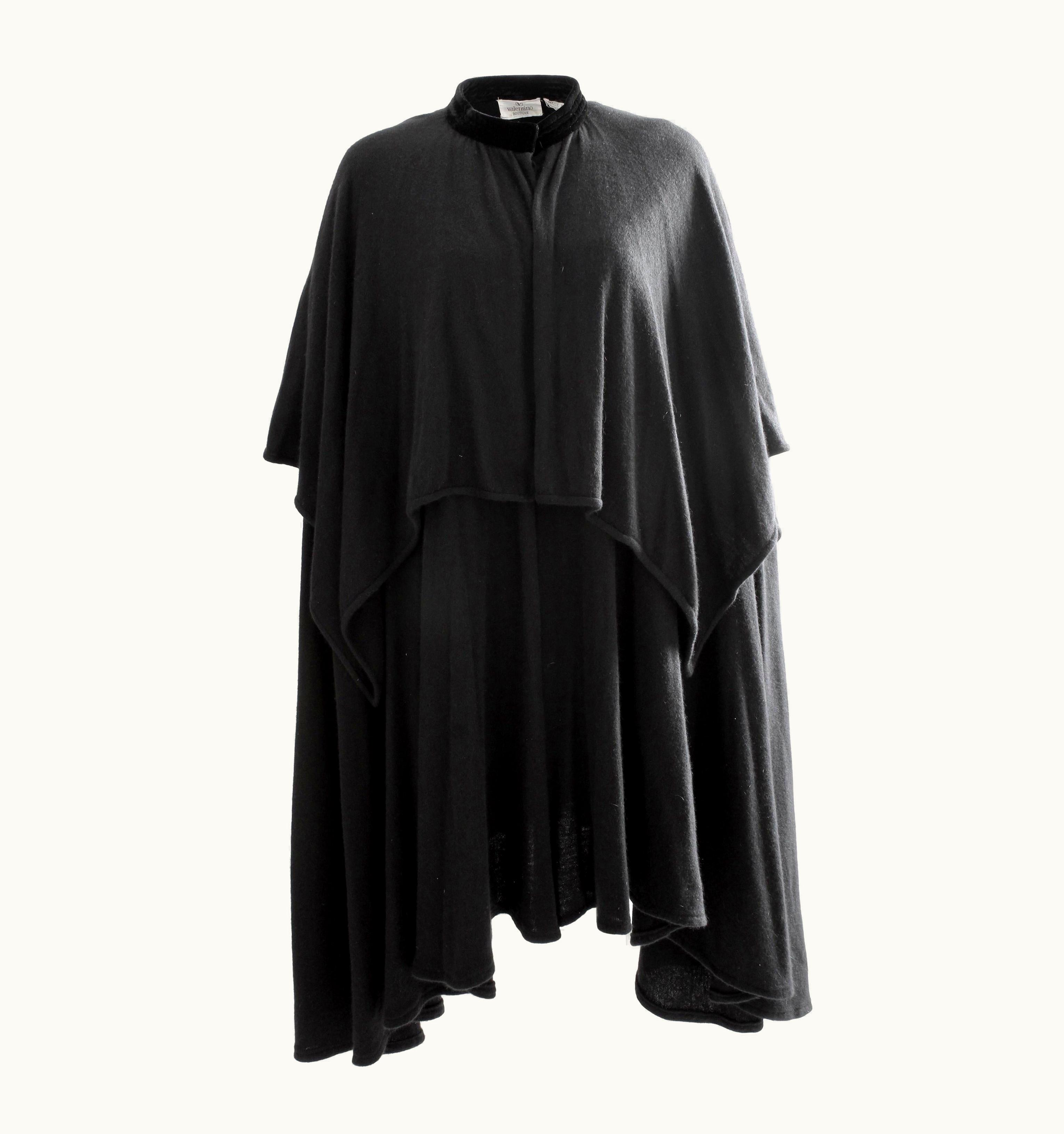 Valentino Valentino Cape Black Angora Wool Knit High Collar Caplet Vintage 1980s Osfm