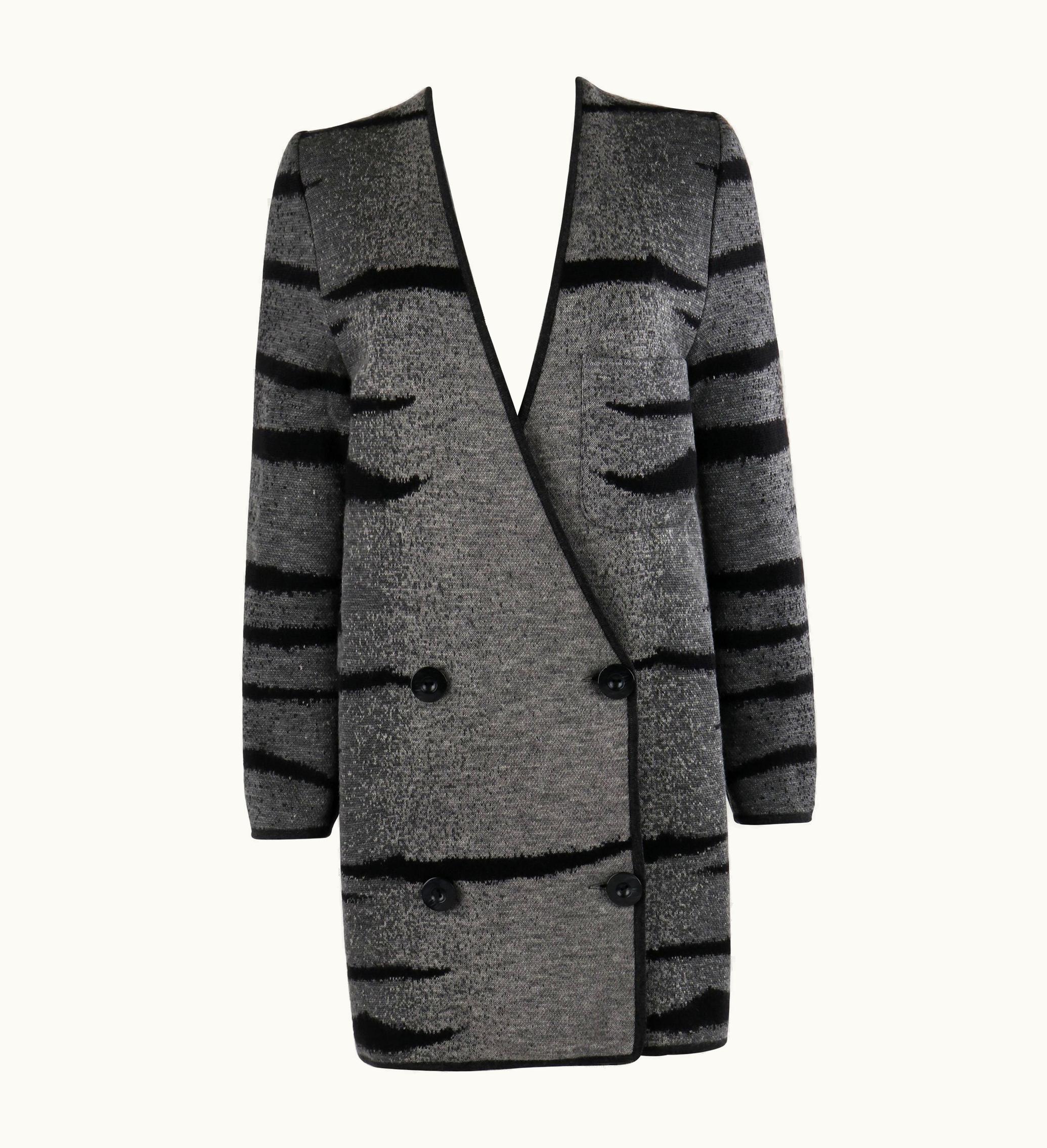 Valentino Valentino C.1980s Gray Zebra Stripe Ombré Double Breasted Cardigan Sweater Vtg