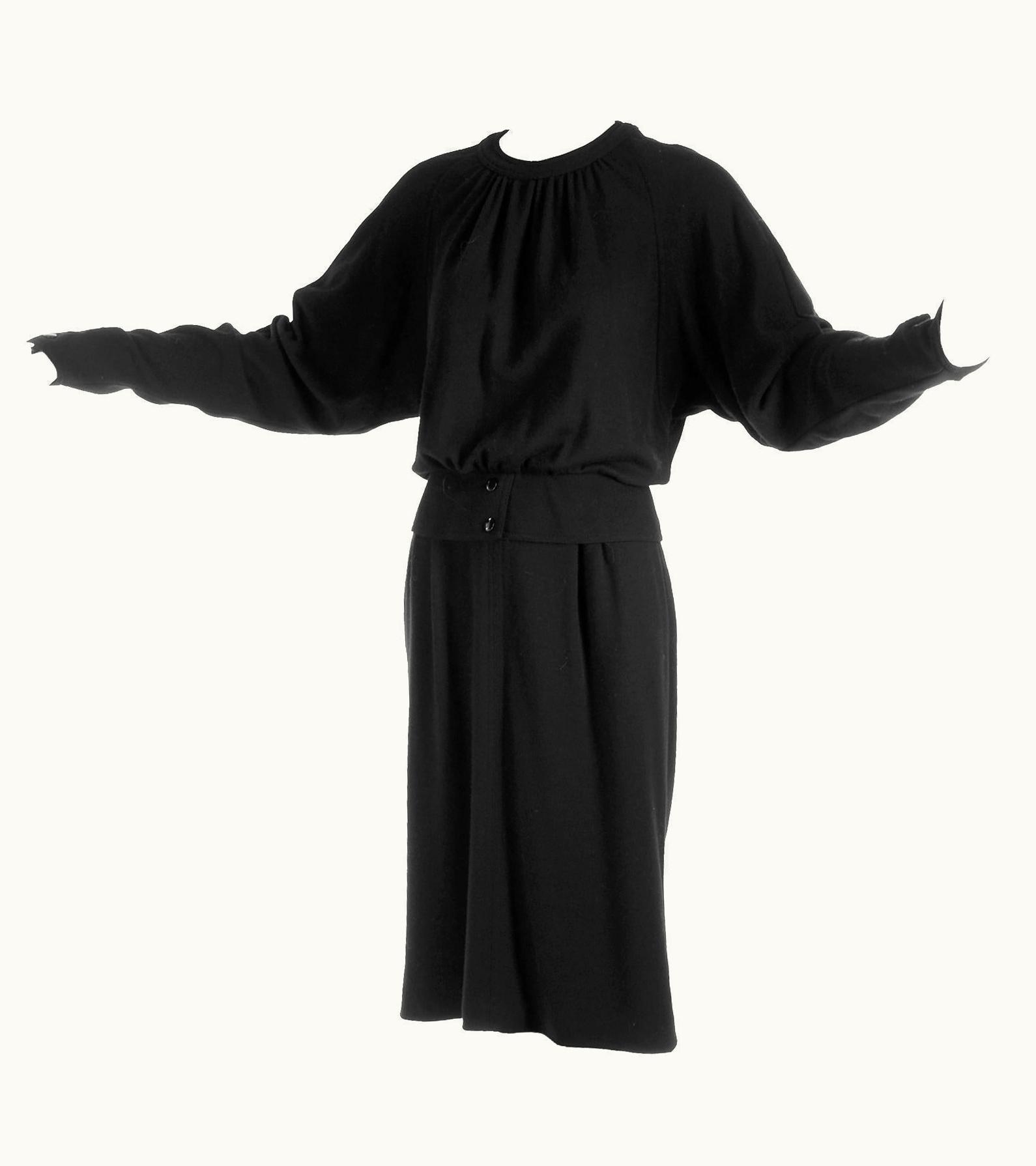 Valentino 1980s Valentino Miss V Black Wool Day Dress