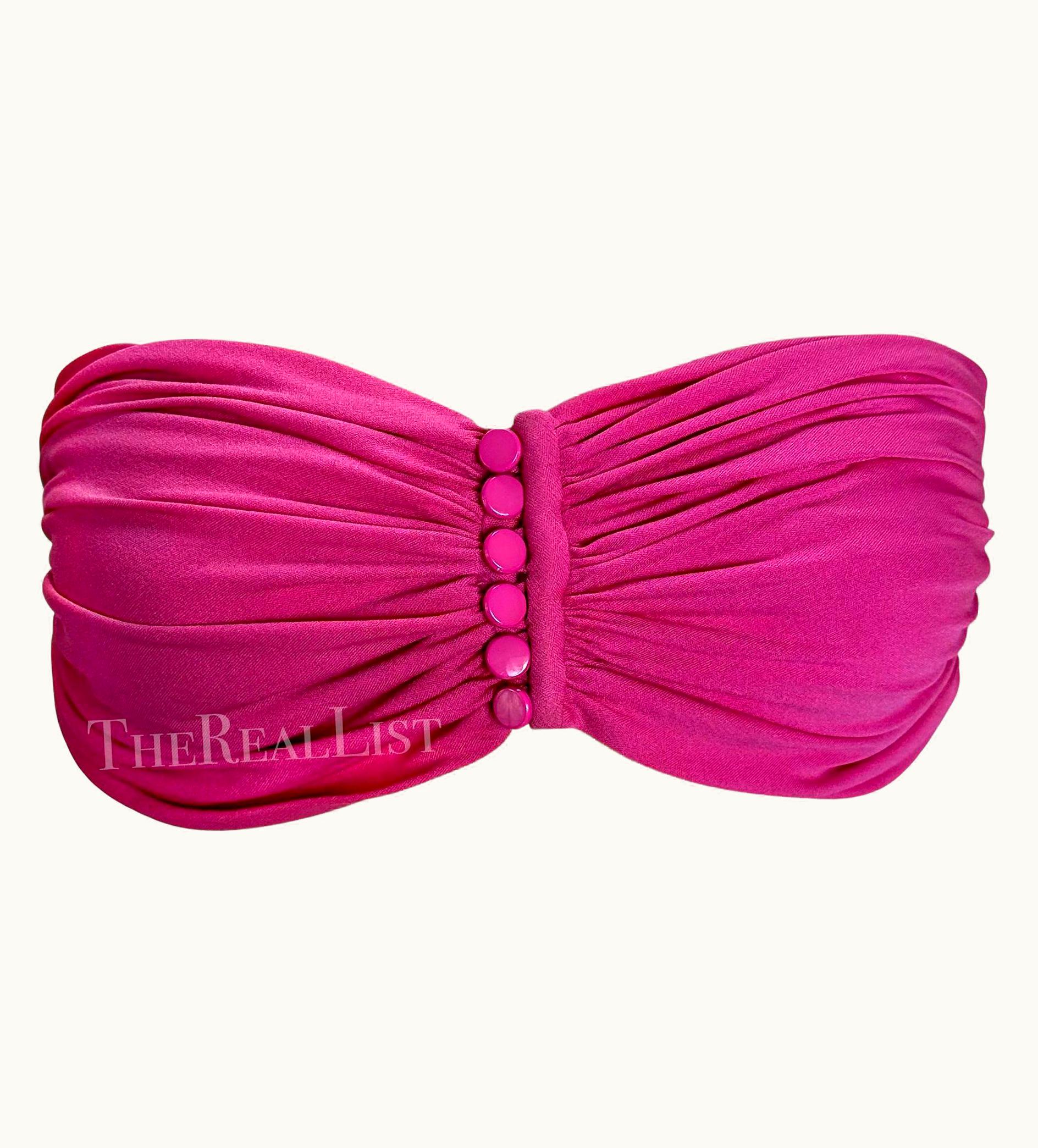 Valentino 1980s Valentino Night Ruched Hot Pink Bralette Crop Top