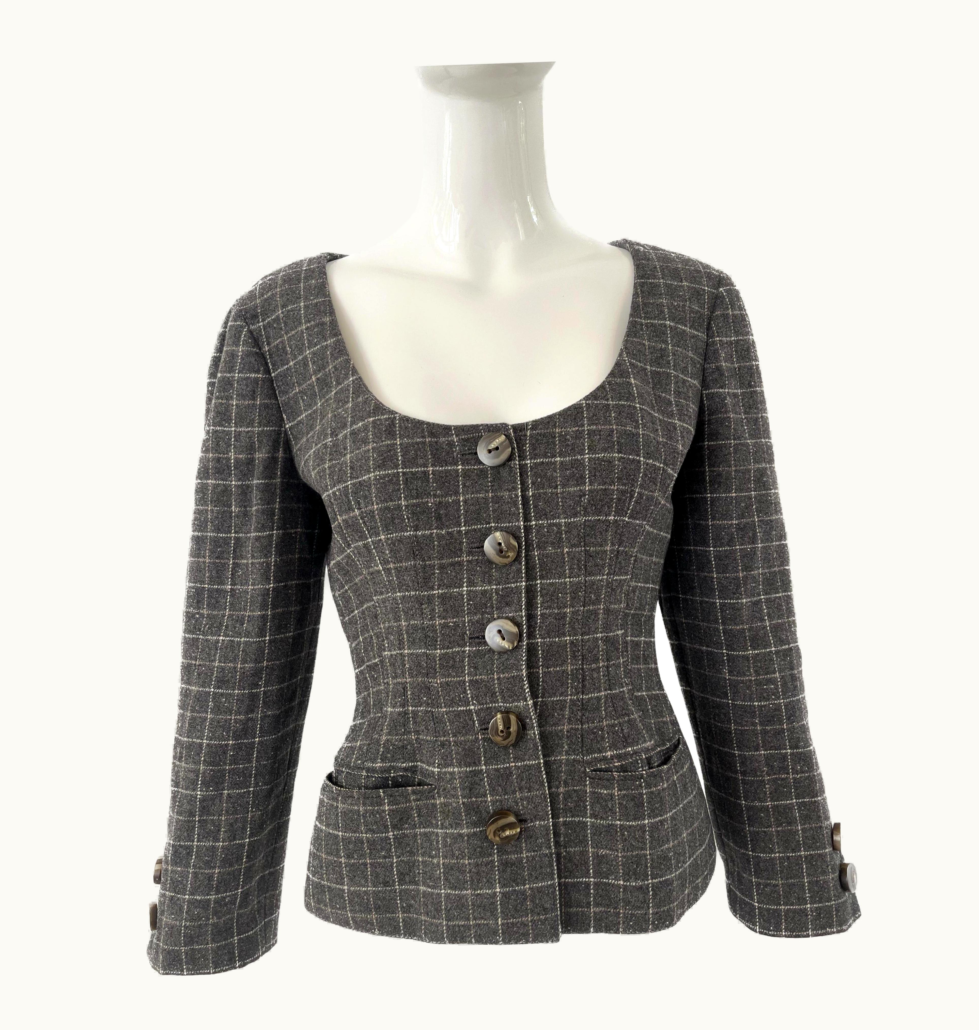 Valentino 1980s Valentino Grey Wool Windowpane Short Jacket