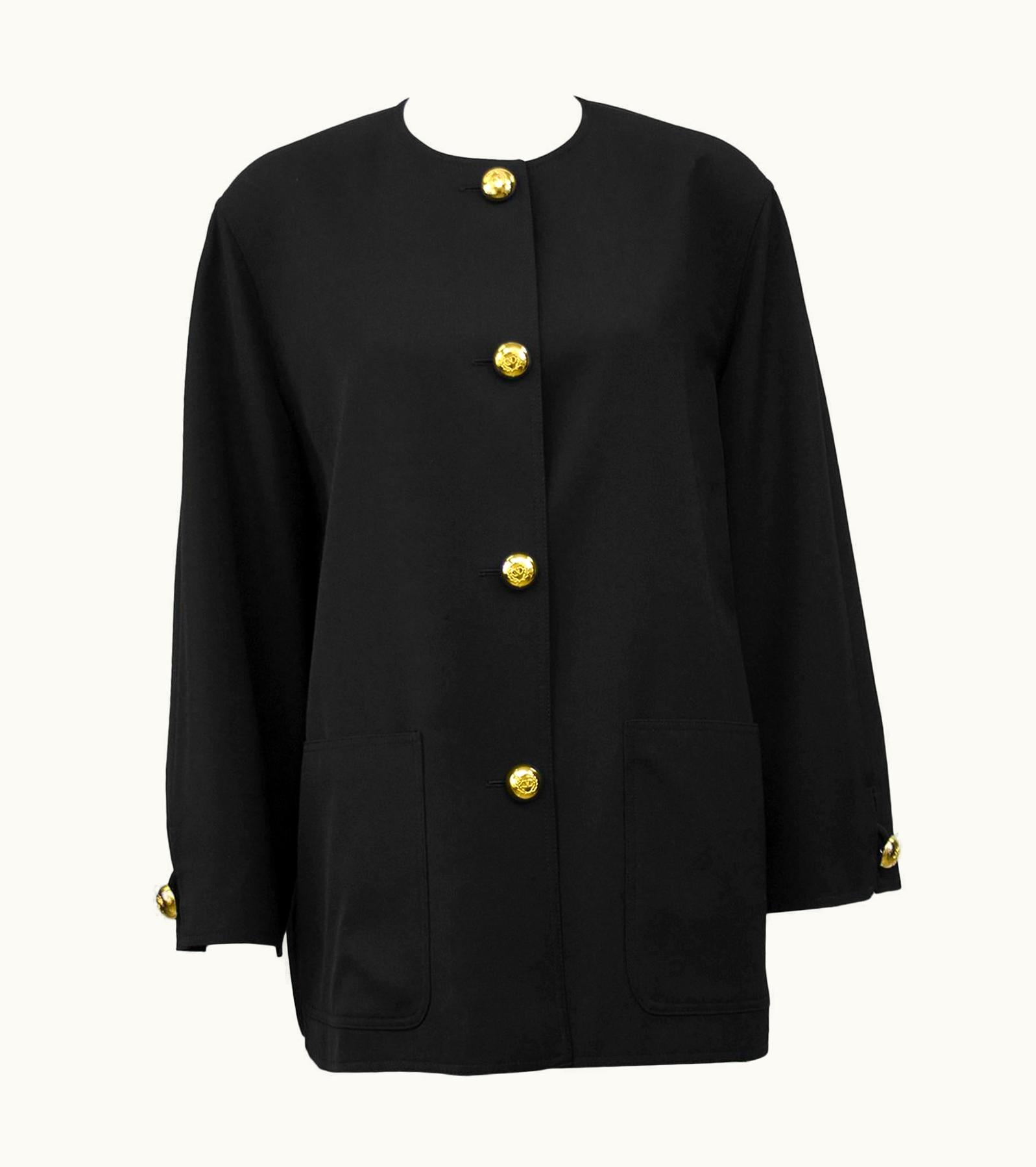 Valentino 1980s Valentino Miss V Oversized Black Jacket With Gold Buttons