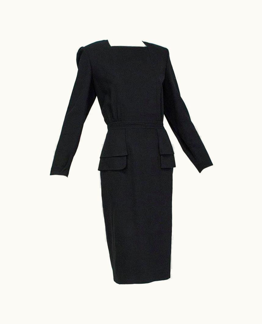 Valentino Valentino Black Crêpe Back-Button Day-to-Night Peplum Dress - Large, 1980s