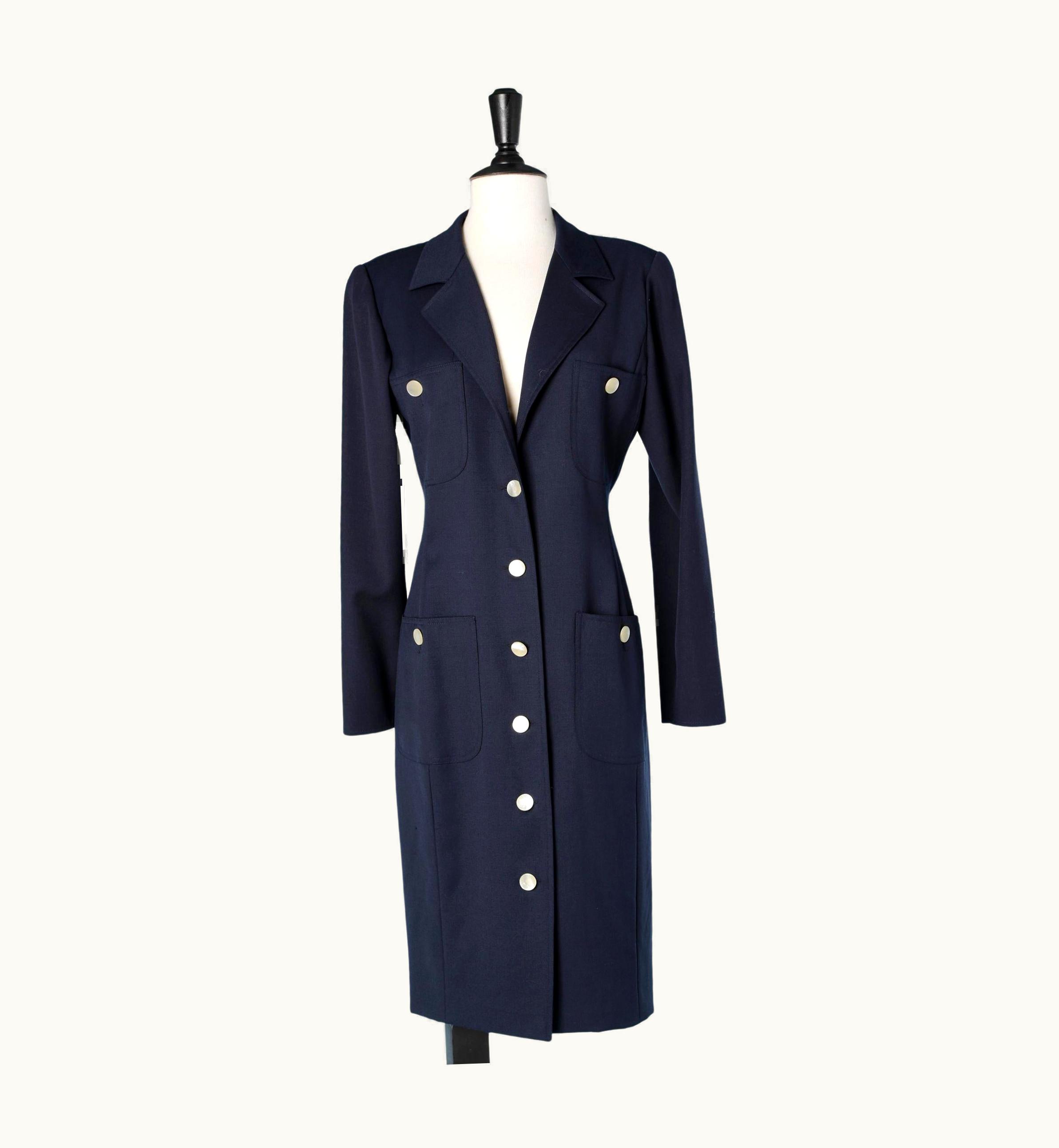 Valentino Navy Blue Wool Dress With Mother-of-pearls Buttons Valentino Miss V