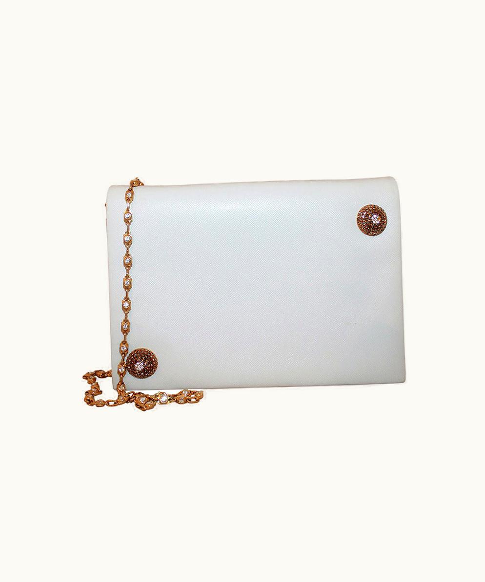 Valentino Valentino 1980' White Evening Bag With Rhinestone Detail & Chain