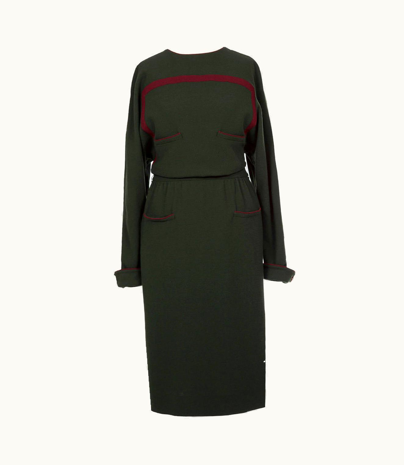 Valentino Valentino 1980' Dress Moss Green Bordeaux Stripe