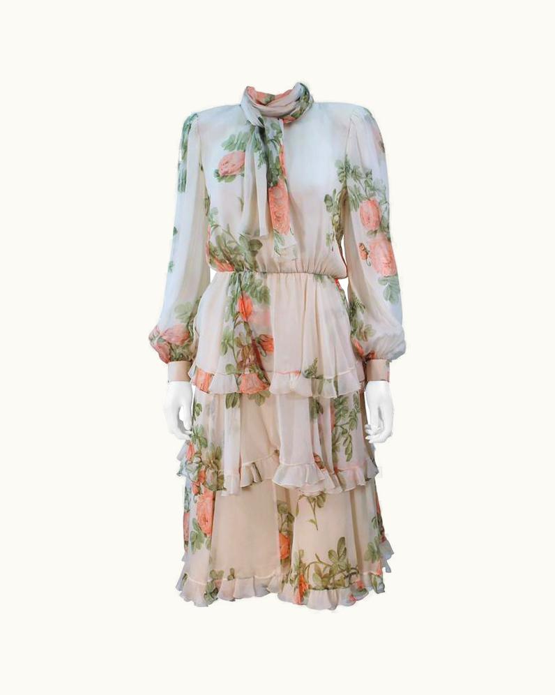 Valentino Valentino 1980' Floral Print Silk Chiffon Skirt Ensemble -4