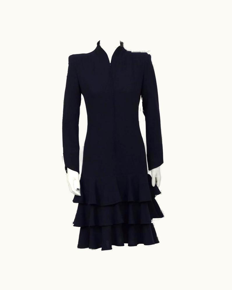 Valentino 1980' Valentino Navy Crepe Long Sleeve Drop Waist Dress