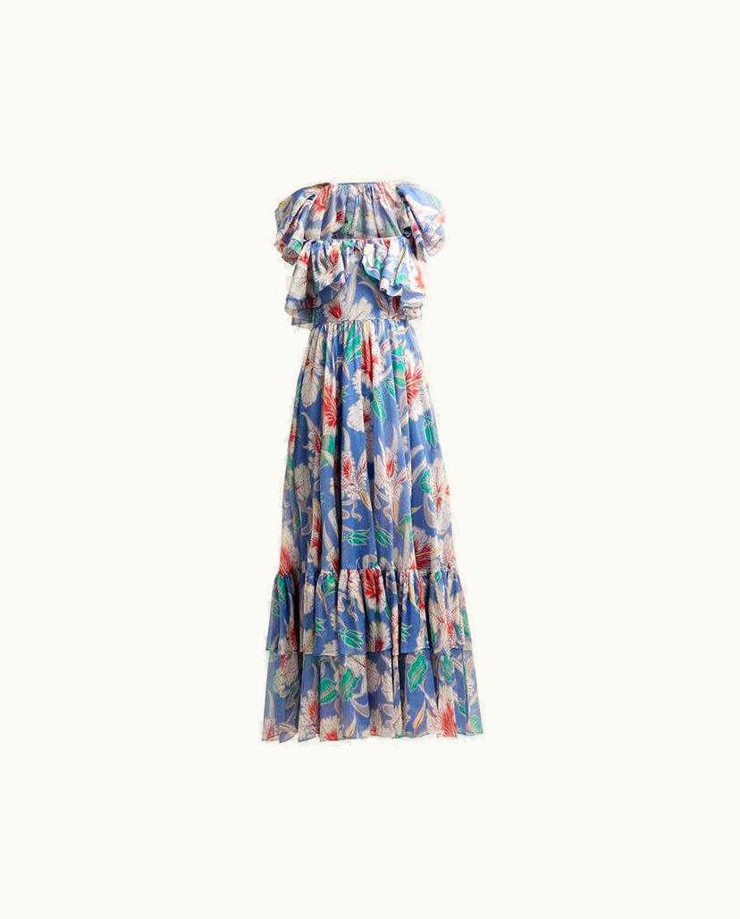 Valentino Valentino Light Blue Cotton Hibiscus-print Maxi Dress