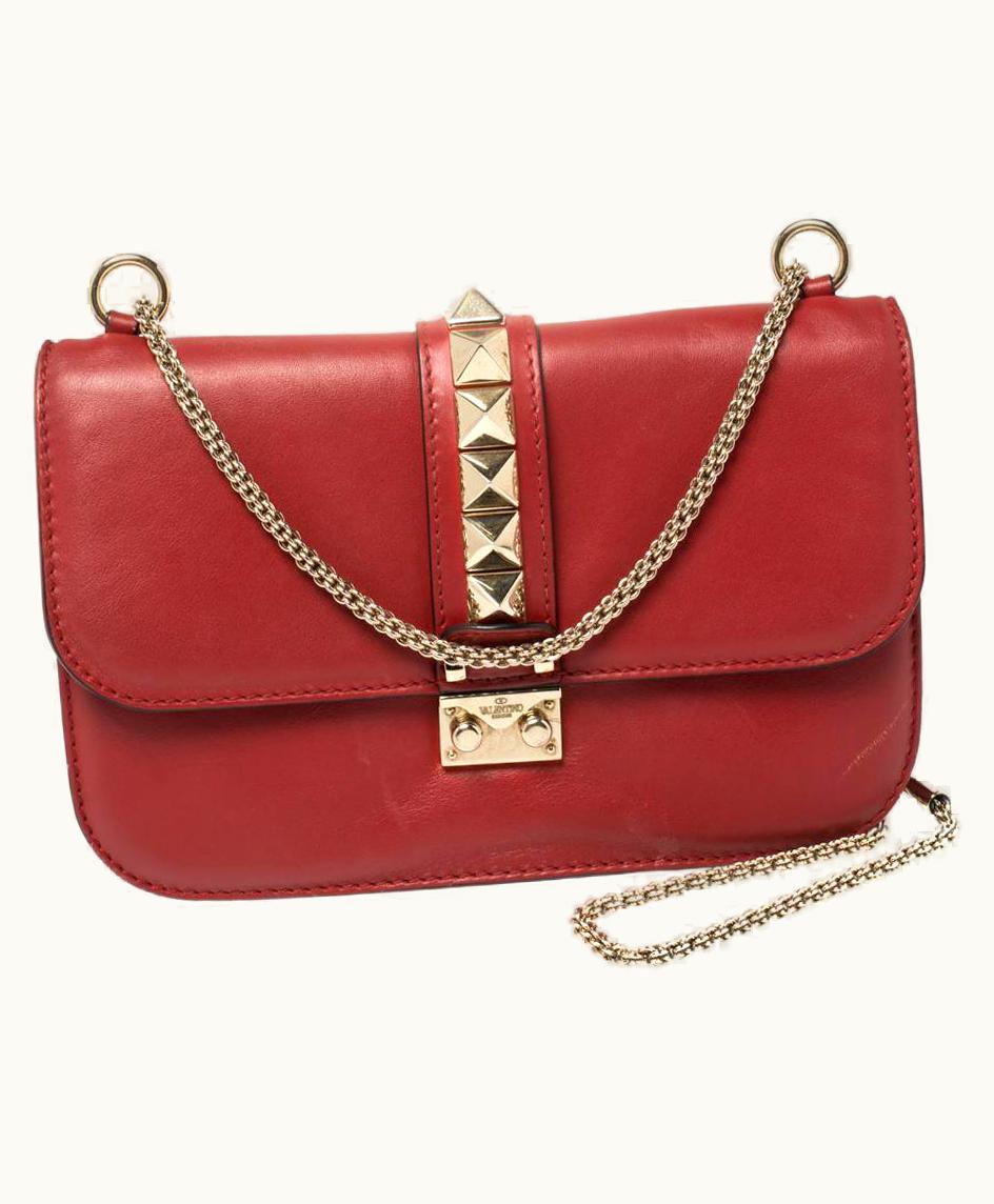 Valentino Valentino Red Leather Rockstud Medium Glam Lock Flap Bag