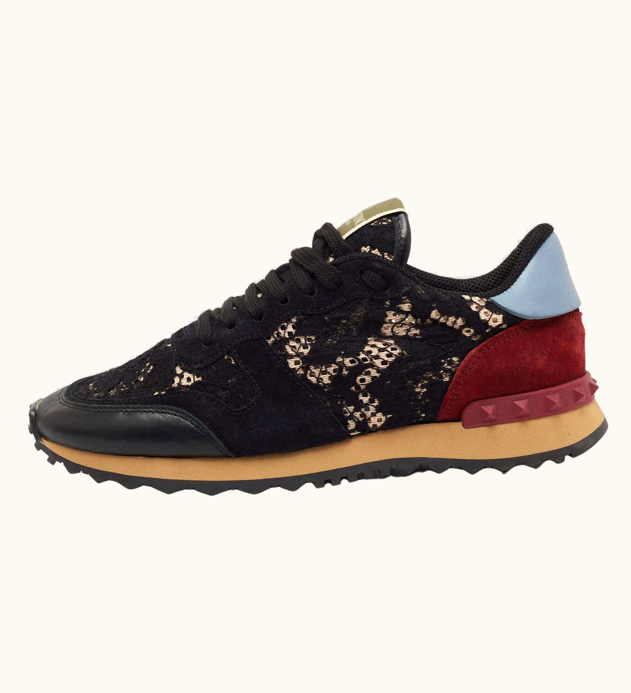 Valentino Valentino Tricolor Lace And Leather Rockrunner Sneakers