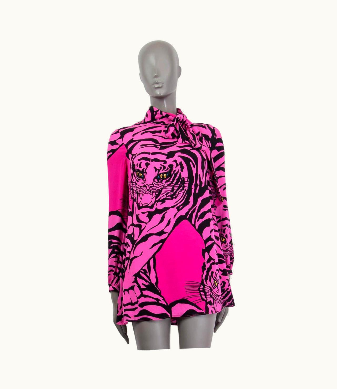 Valentino Valentino Hot Pink Silk 1967 Tiger Print Mini Dress
